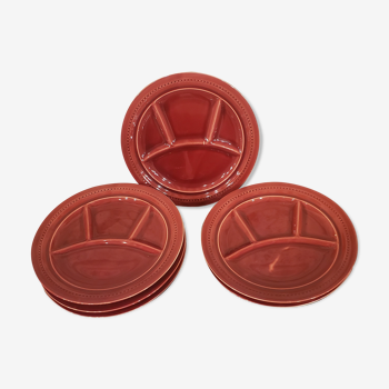 6 Lunéville red fondue plates