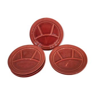 6 Lunéville red fondue plates