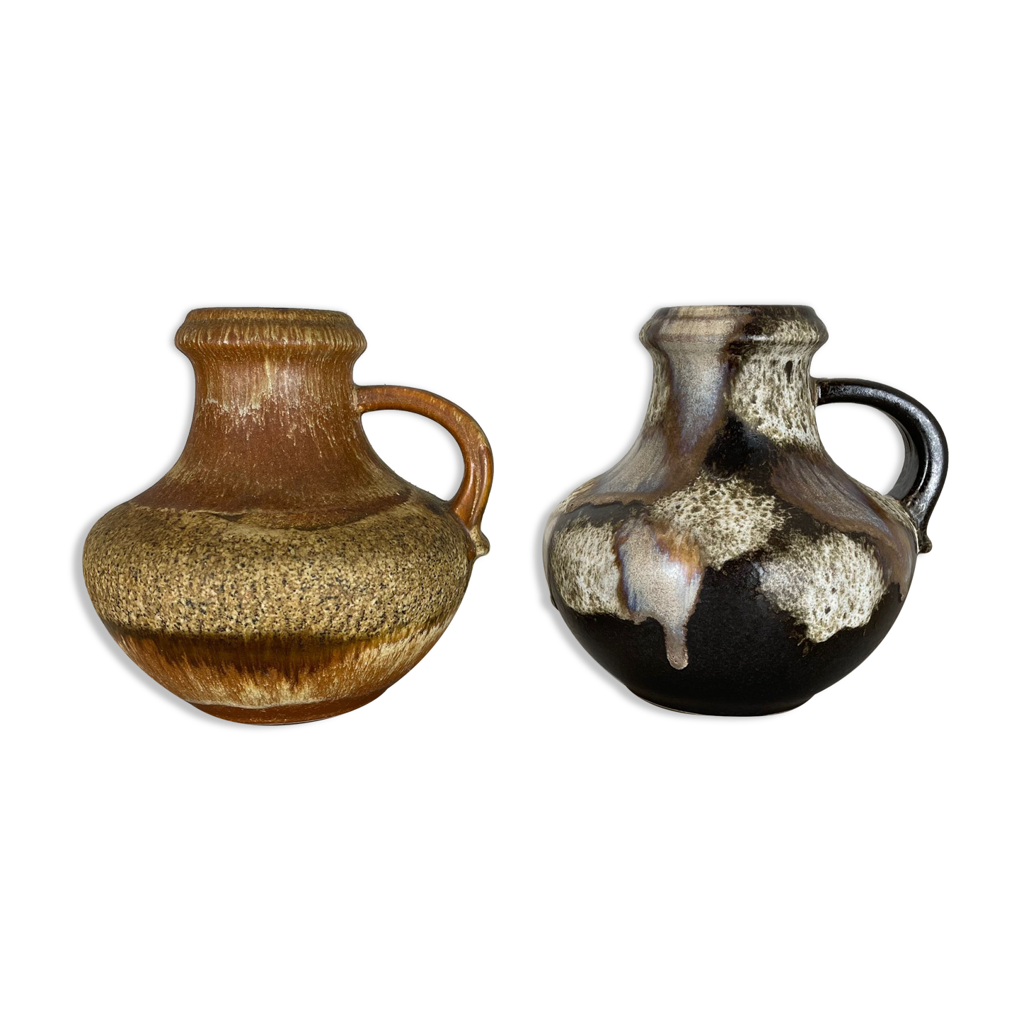 Set of Two Pottery Fat Lava Vases "Multi-Color" by Scheurich, Germany, 1970s