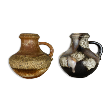 Set of Two Pottery Fat Lava Vases "Multi-Color" by Scheurich, Germany, 1970s