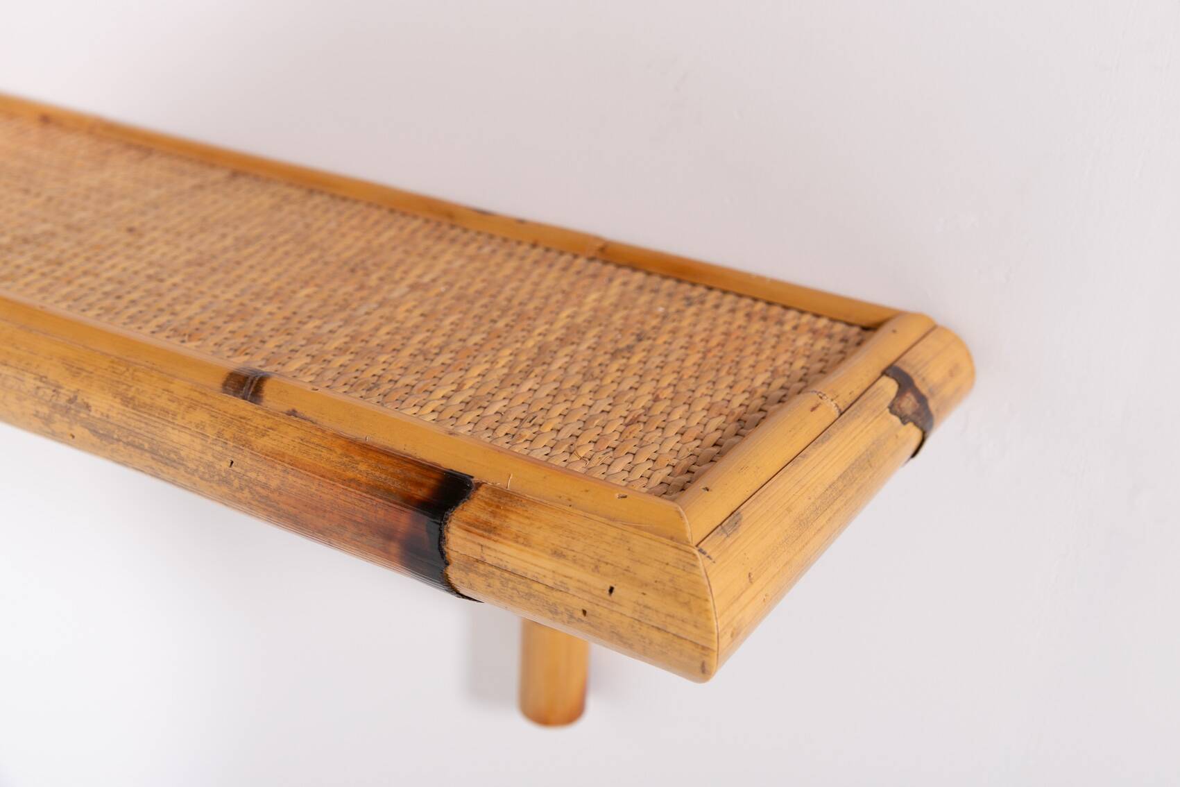 Pair of vintage bamboo-cane wall shelves