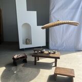 Rattan suspension or shade in the shape of a braided undulating circular tray d:80