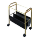 Magazine rack, saddle on vintage wheels