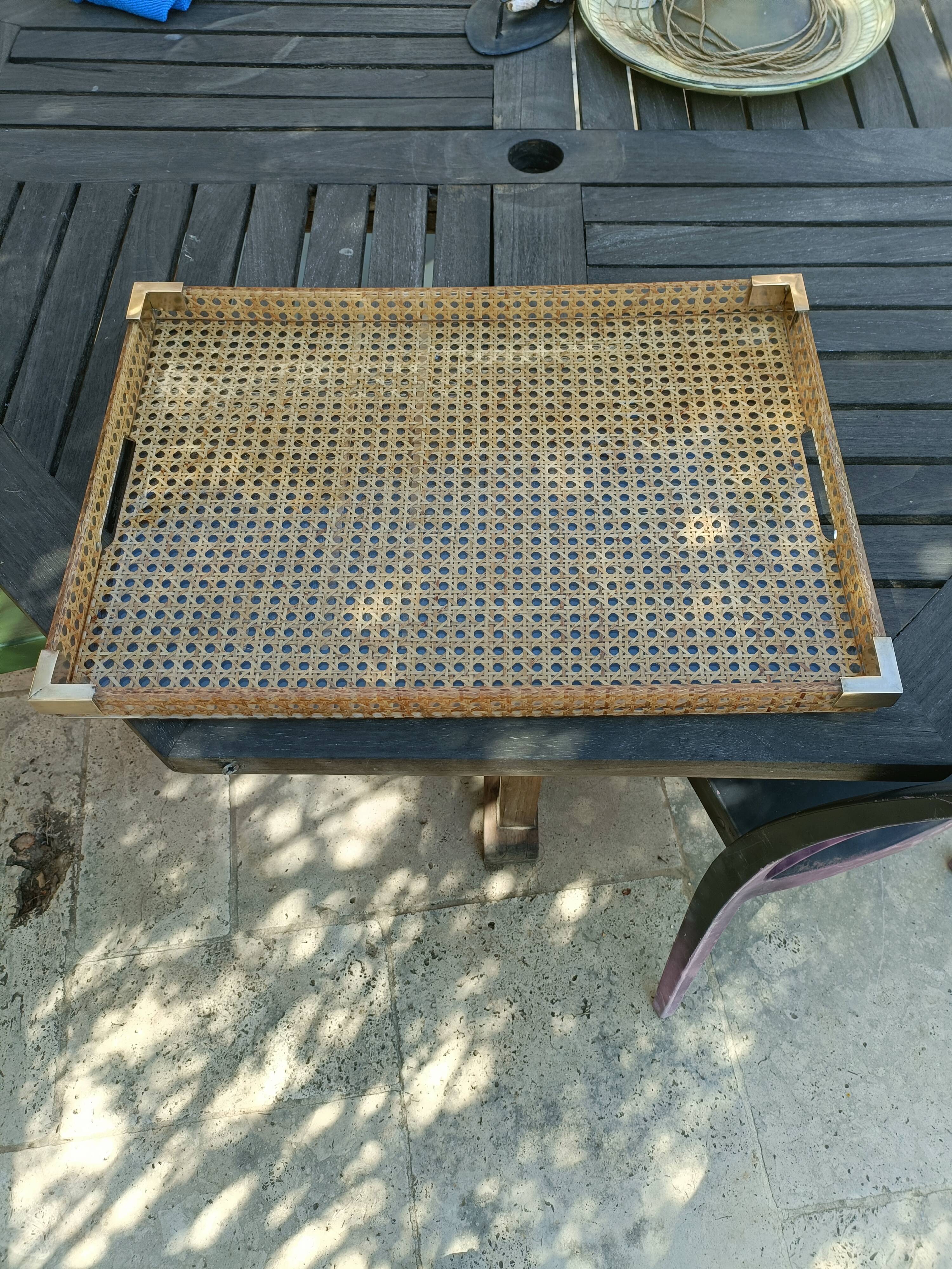 Vintage serving tray in resin and rattan cane