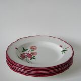 Set of 7 Salins soup plates with serrated edges with flowers 1950