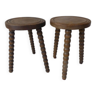 2 old tripod stools for plants in beaded wood