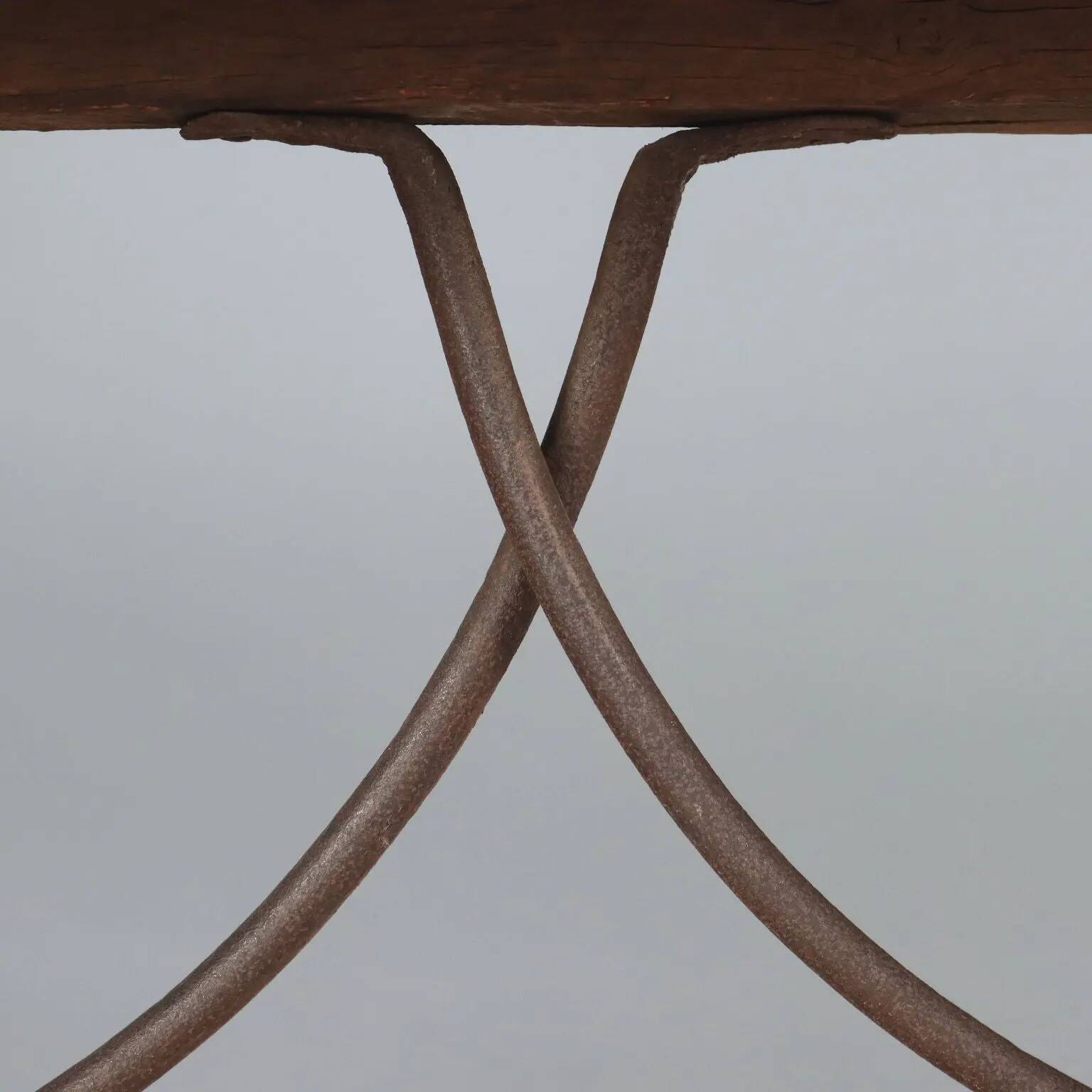 Old refectory table in walnut and wrought iron, Italy, 20th century