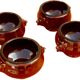4 onion soup bowls, glazed ceramic, "lion head" decoration.