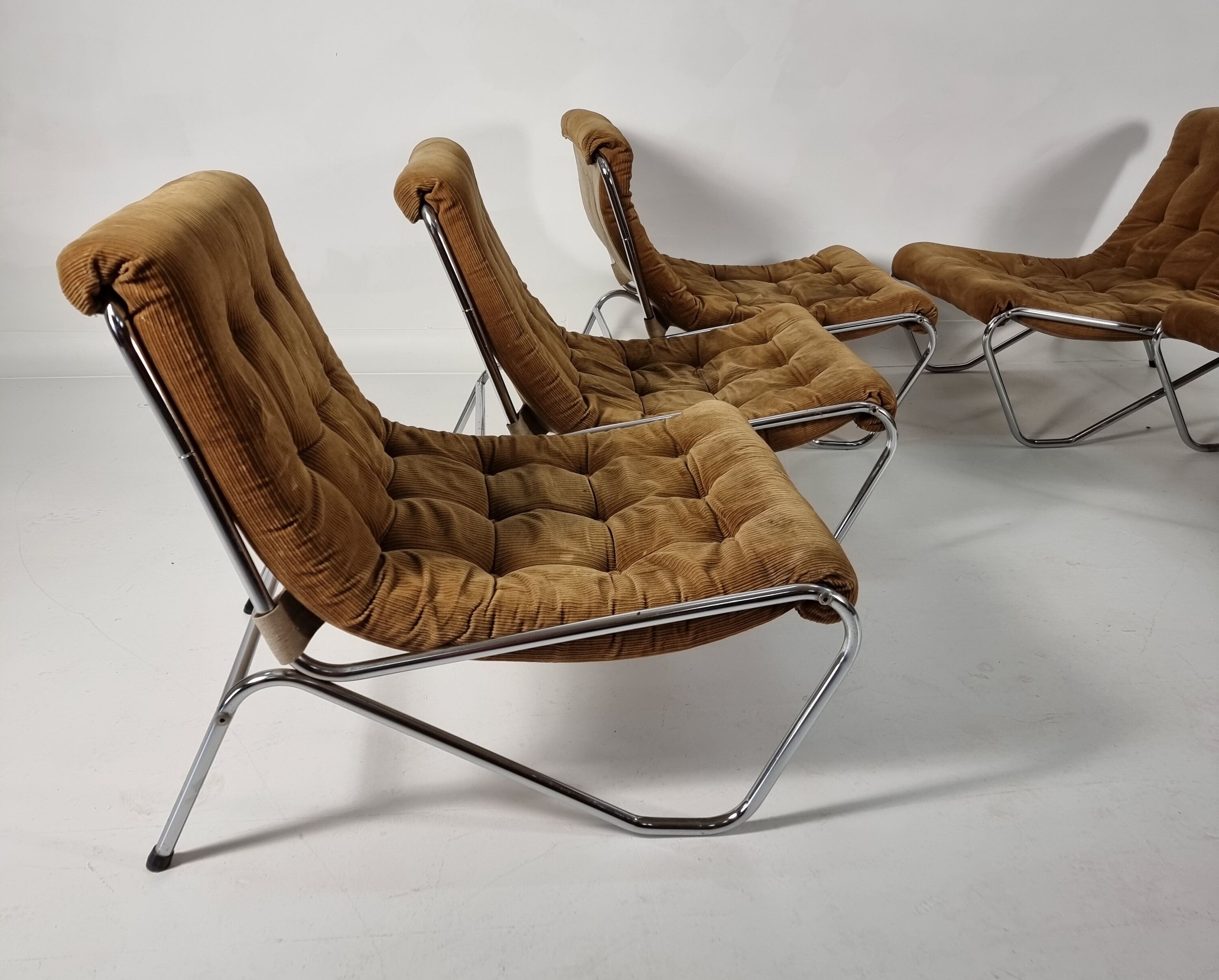 Fauteuils chromés vintage, années 1970, ensemble de 6