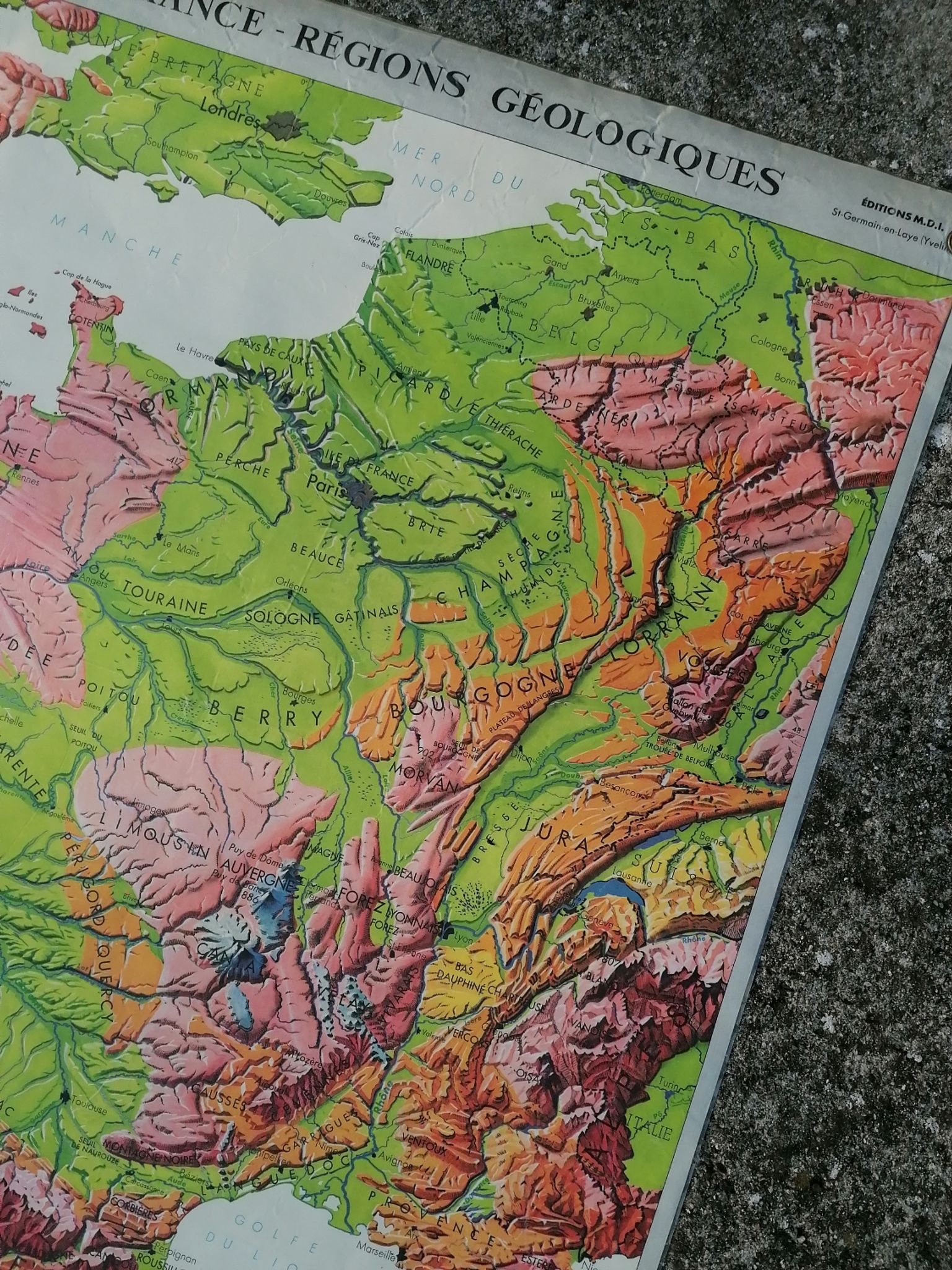 Old MDI map France geology and relief J.Bertin.