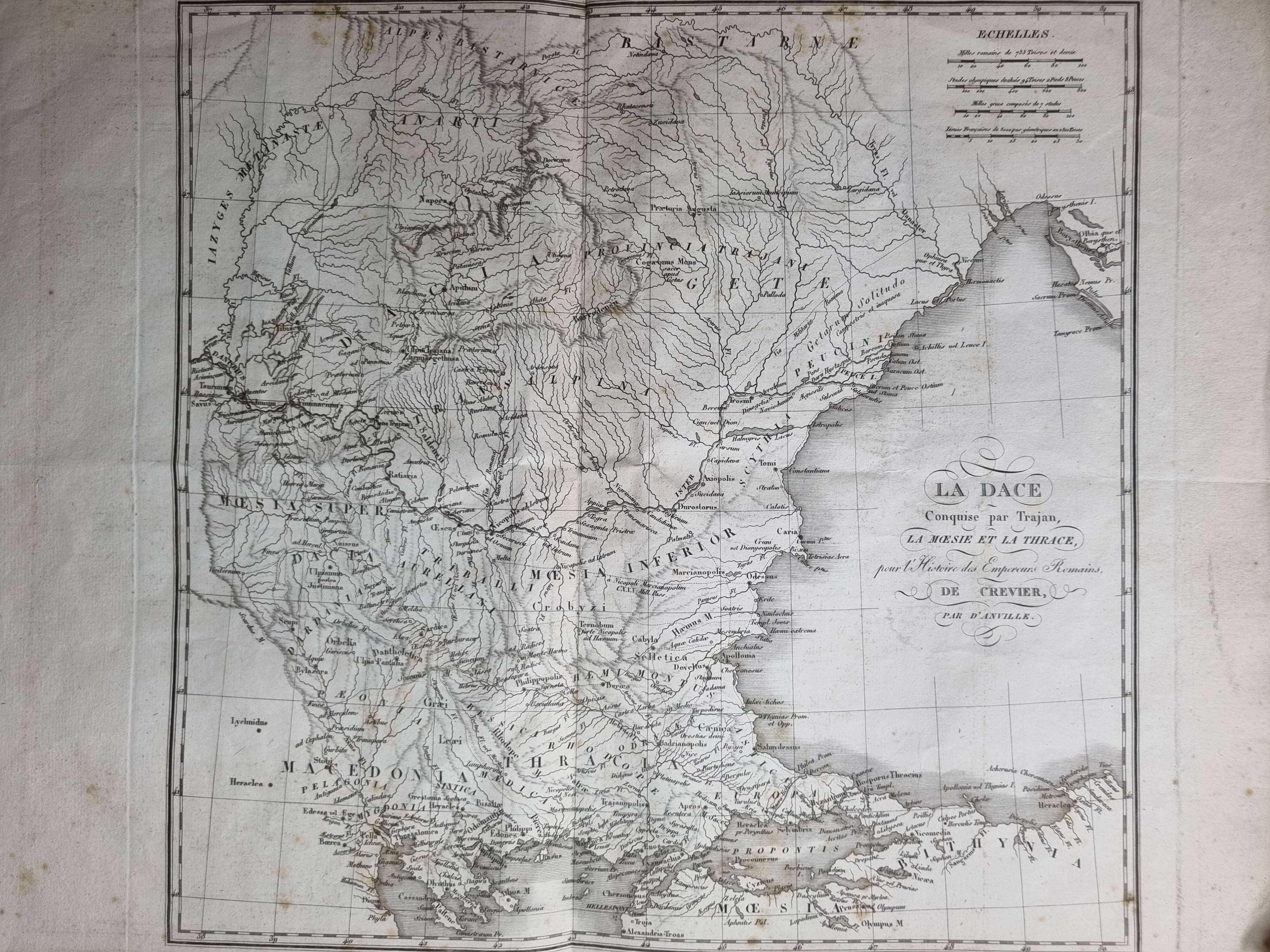 Old map of La Dace extracted from the Atlas of the History of the Emperors of 1819, 48 x 34 cm
