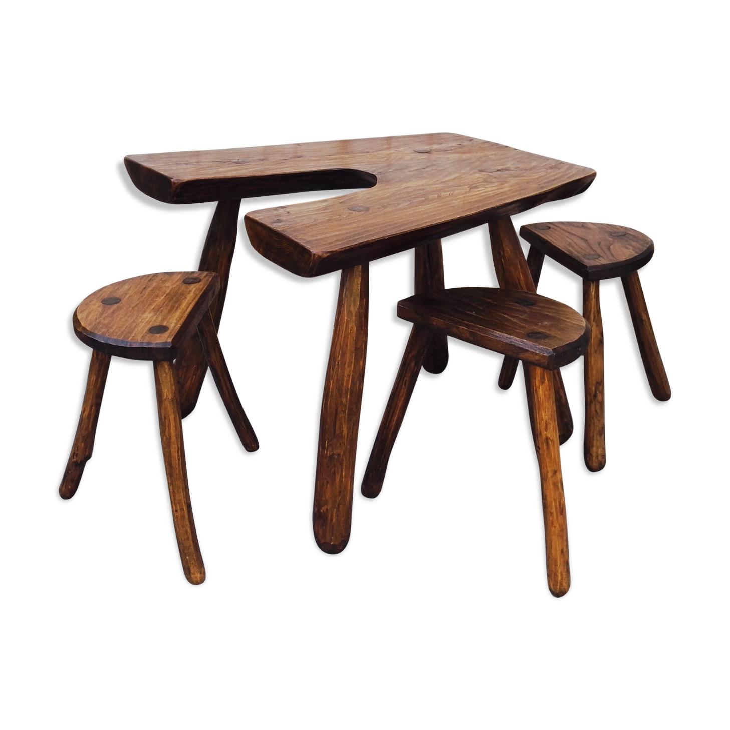 Table and 3 stools brutalist design ash