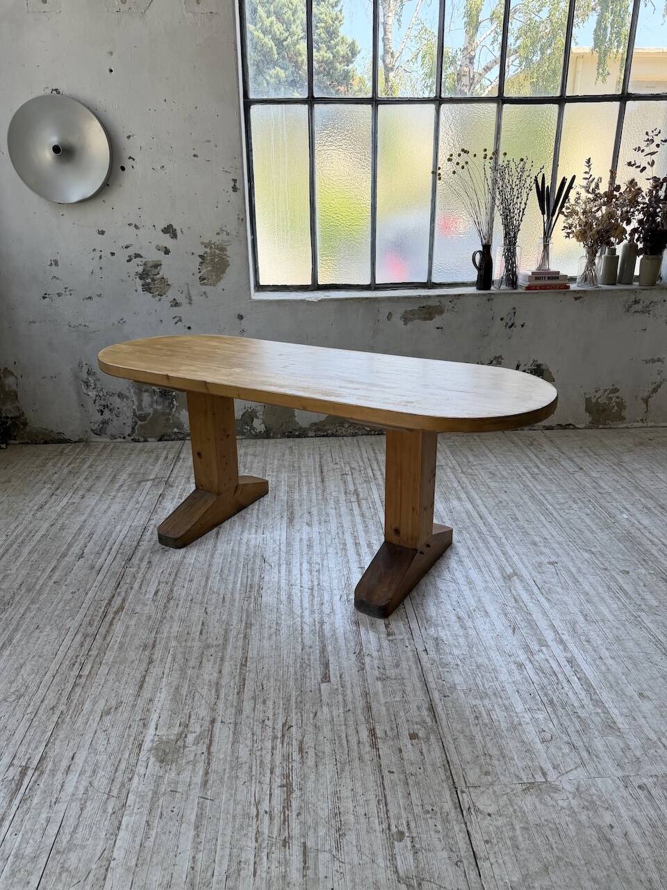 Brutalist pine oval table