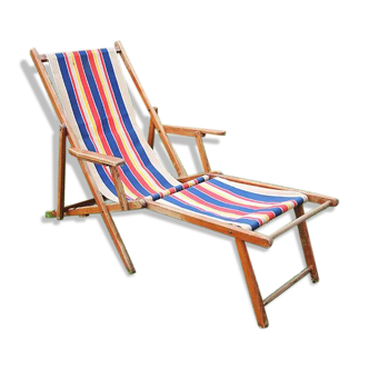 Old deckchair with footrest – toile bayadère