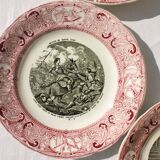 Set of 3 talking plates Jeanne d'Arc, Opaque porcelain of Gien