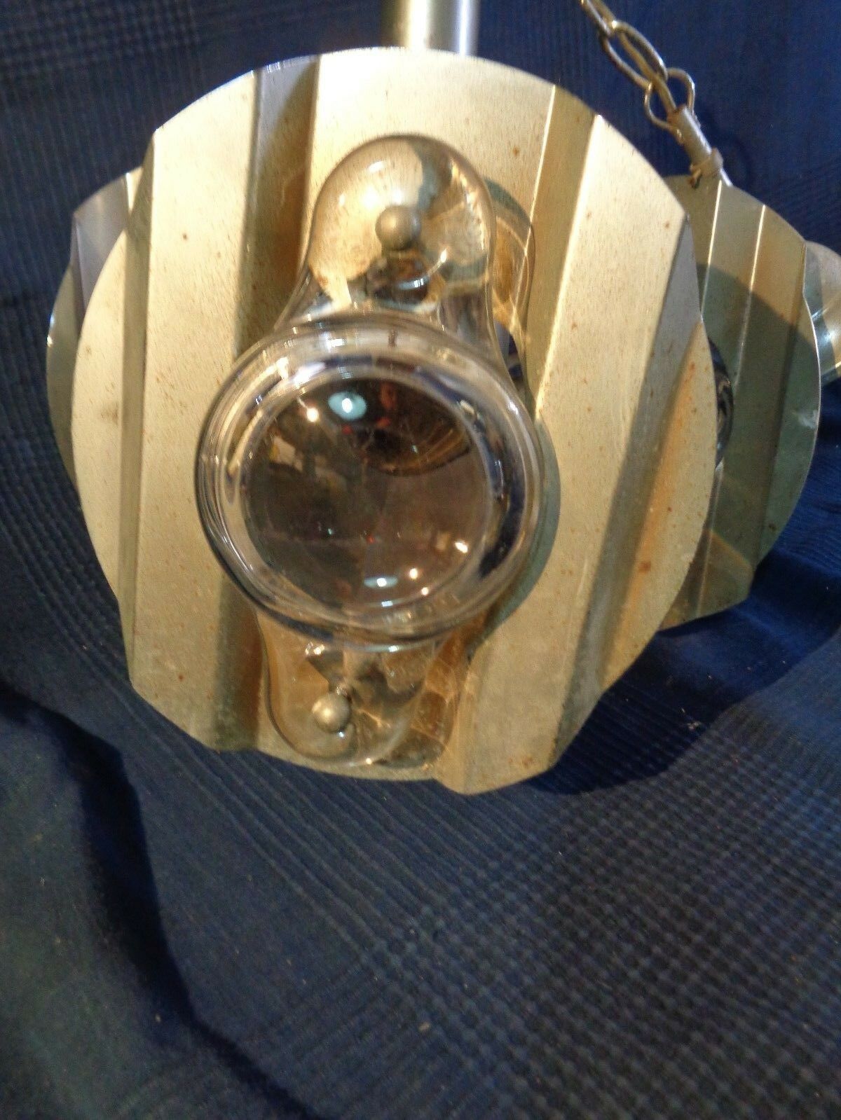 Vintage chandelier pendant lamp in chrome metal and glass magnifying glass lens