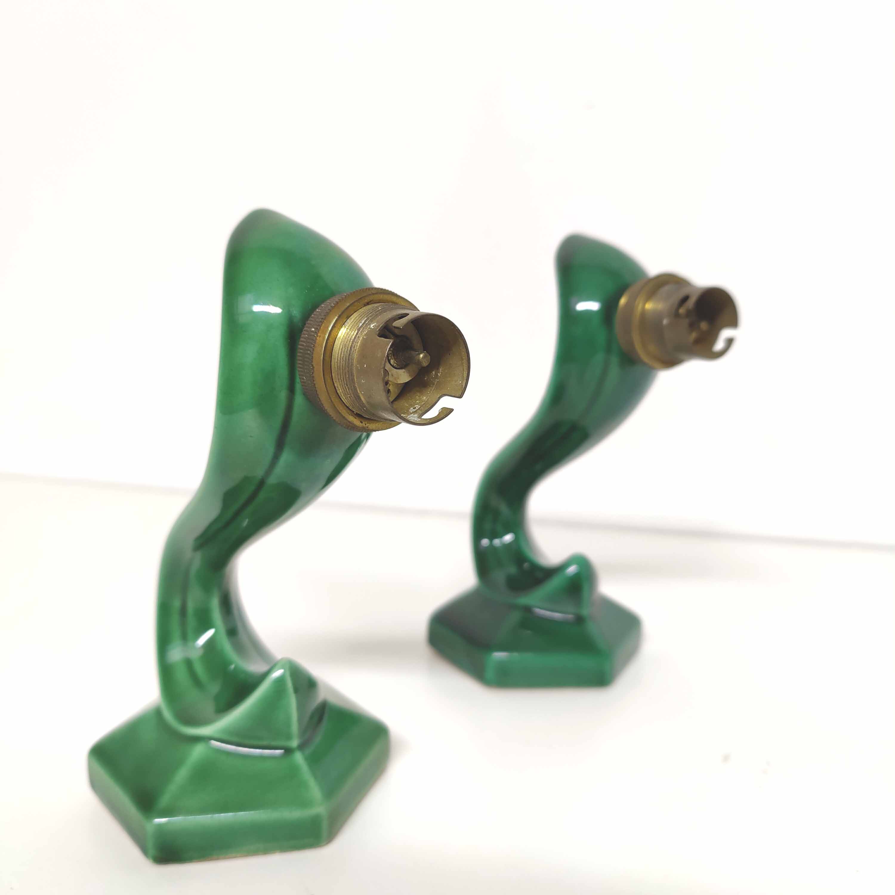Art deco wall lamps in green ceramic