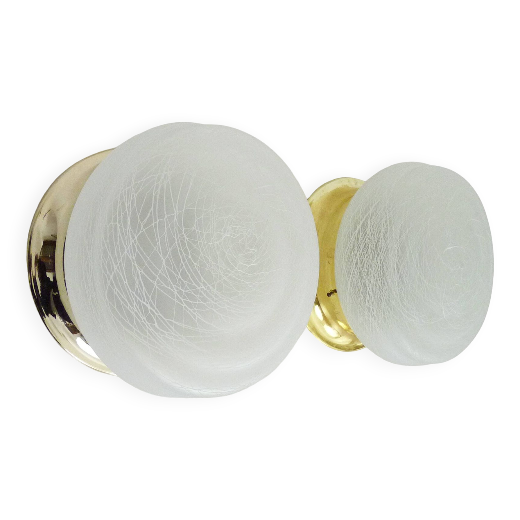 Pair of wall or ceiling lights with white-edged globe. 80 years