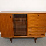 High sideboard, display cabinet and secretary, Scandinavian in teak, France around 1960.