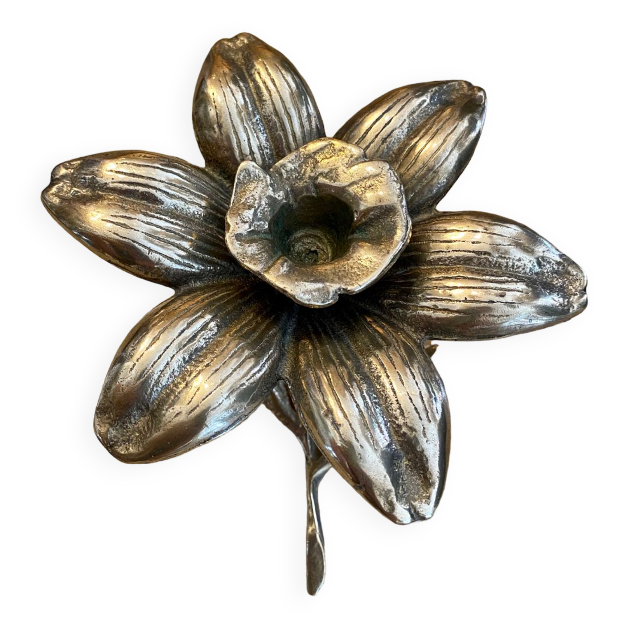 Bougeoir fleur en laiton