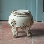 Solid wood plant stand with Louis XV style palm leaf motifs.