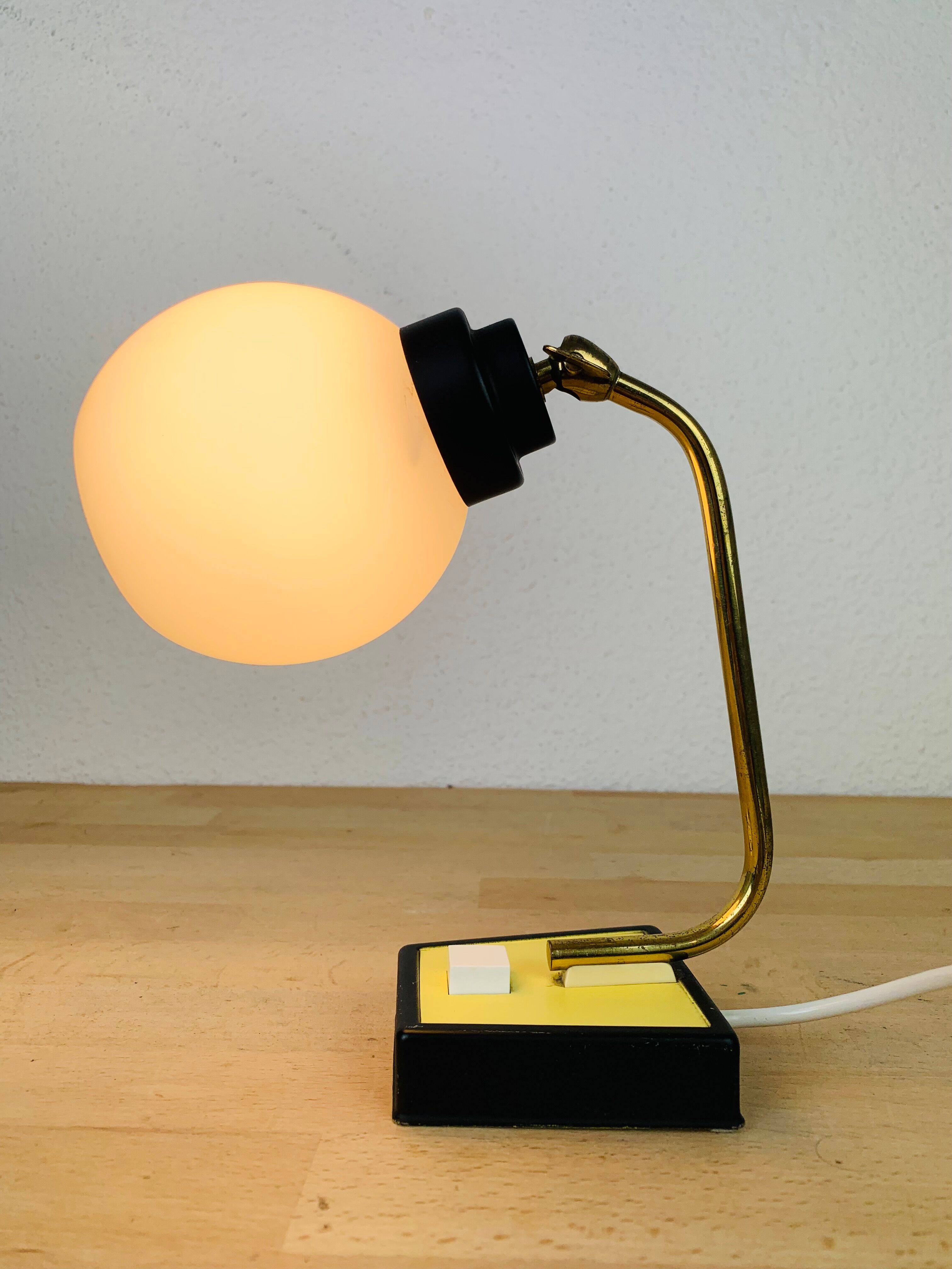 Opaline brass casserole lamp 50s