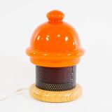 Vintage table lamp in orange glass and black perforated metal 70s