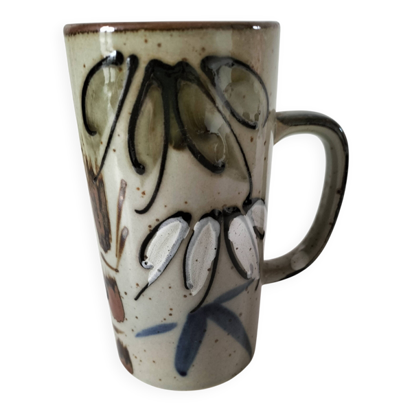 Mug en grès émaillé décor libre, travail de potier vintage