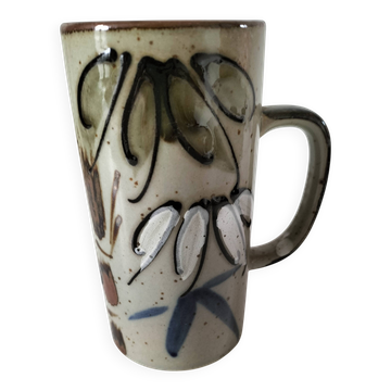 Mug en grès émaillé décor libre, travail de potier vintage
