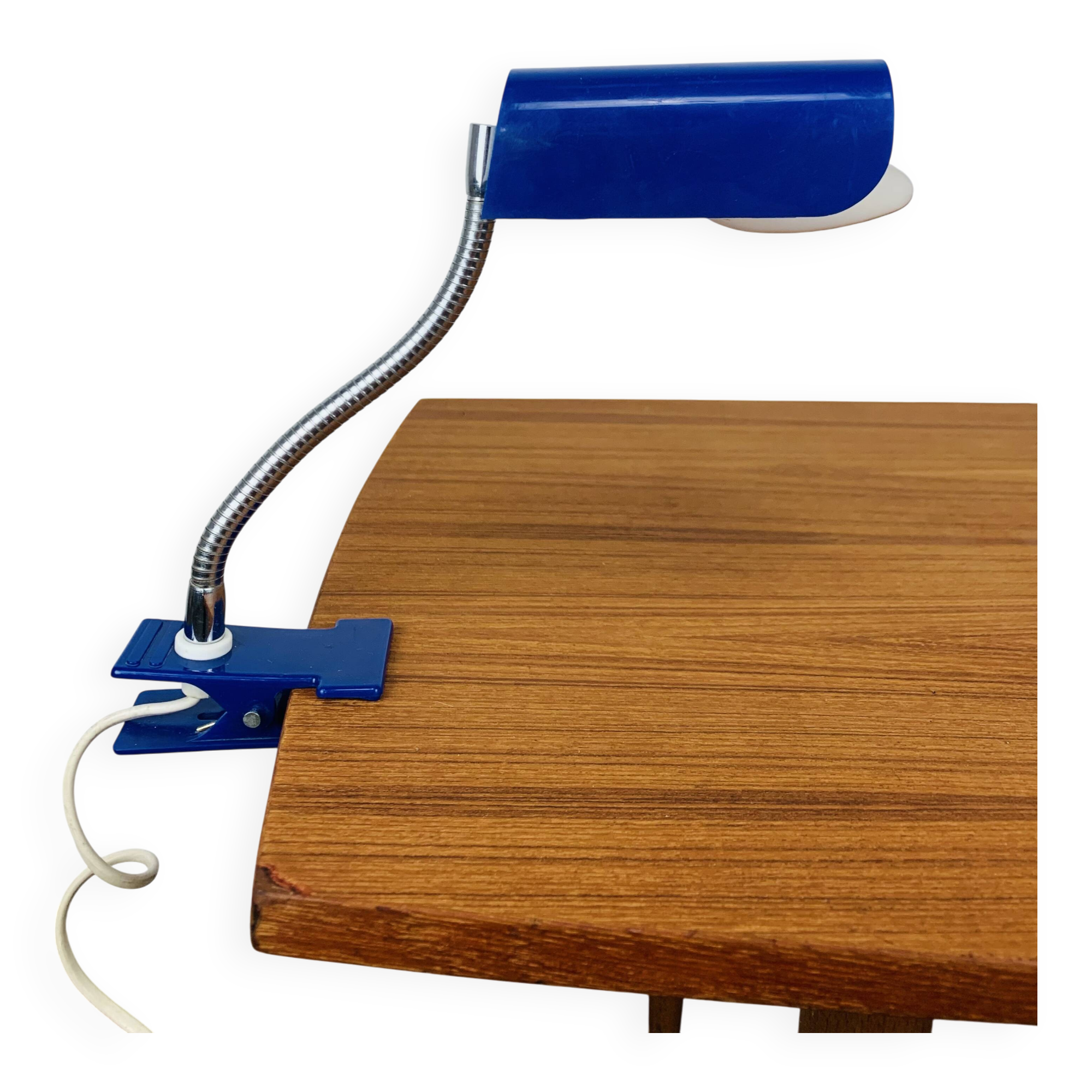 Blue adjustable clamp lamp, chrome flexible, 800s, vintage