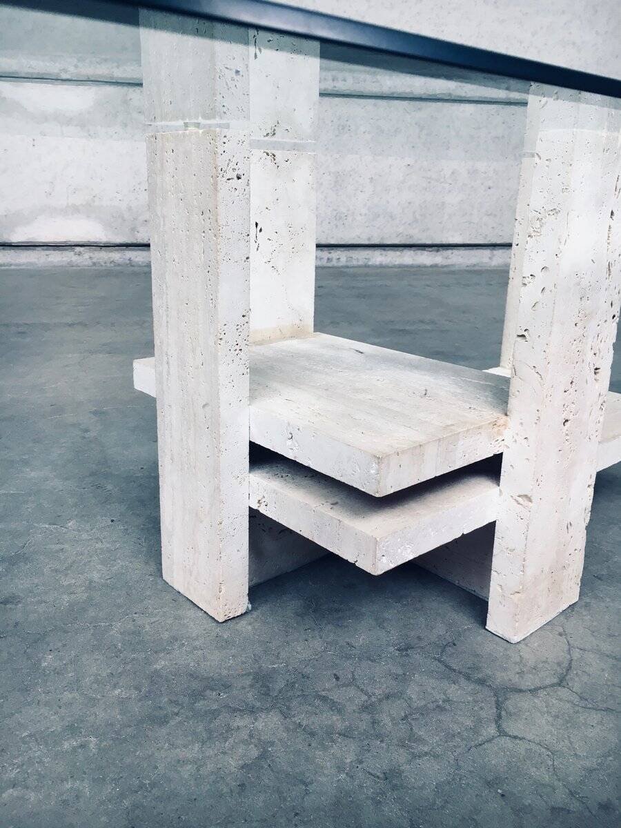 Brutalist Travertine Coffee Table by Willy Ballez, Belgium, 1970s