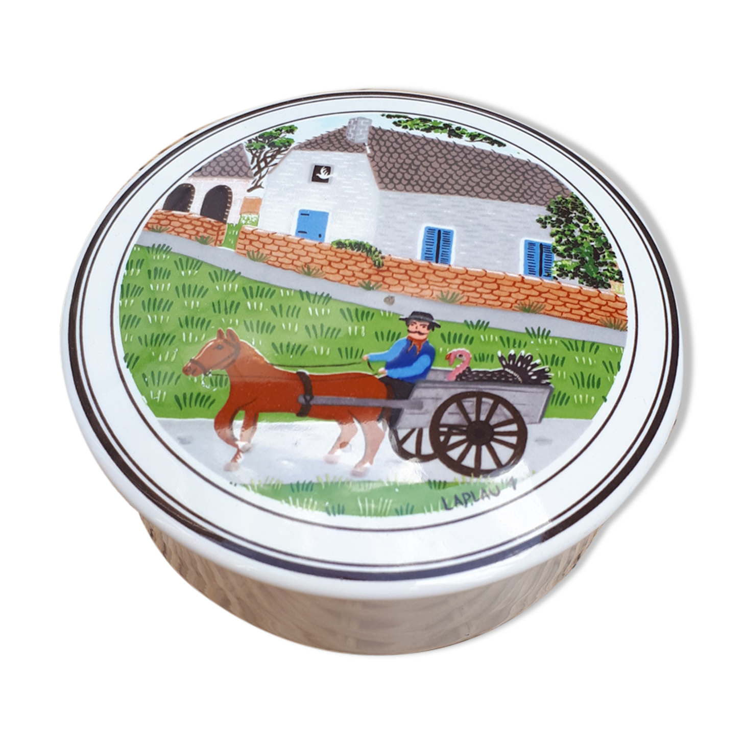 Boite en porcelaine Villeroy & Boch au décor naïf signé Laplau