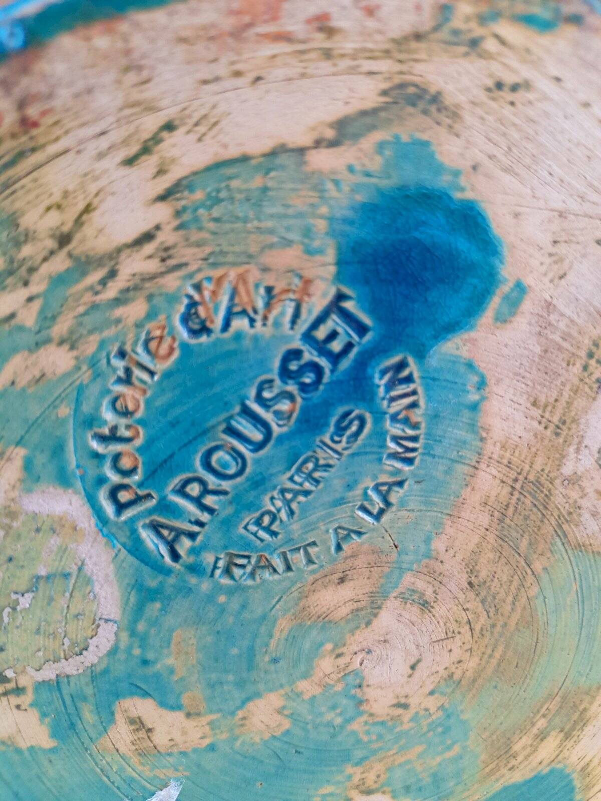 Starry ceramic lamp A. Rousset 1950 vintage blue