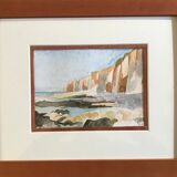 Beach and cliffs in Veules les roses in Normandy, impressionist landscape