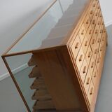 Meuble de mercerie ou comptoir de magasin ancien en érable et chêne britannique, années 1930