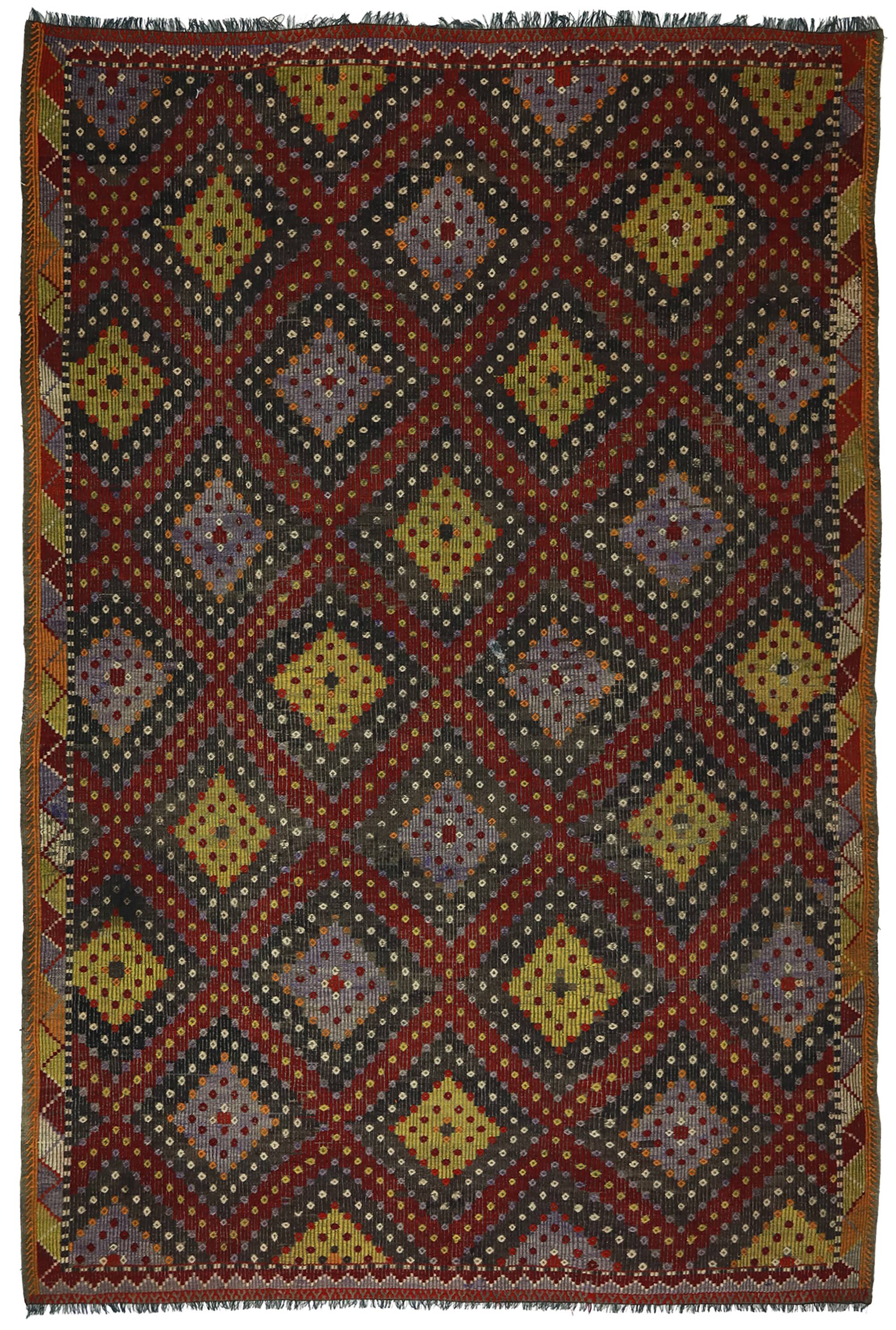 Tapis Kilim Vintage Turc Oushak 191x272 cm Laine Fait Main