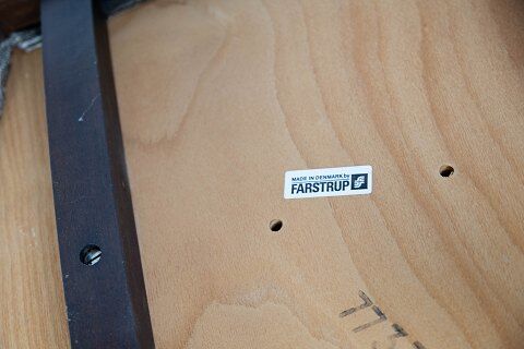 Set of five dining room chairs in dark wood and dark fabric of danish design by Farstrup, 1960s