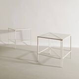 Set of Three French White Metal Side Tables by Mathieu Matégot, 1950s
