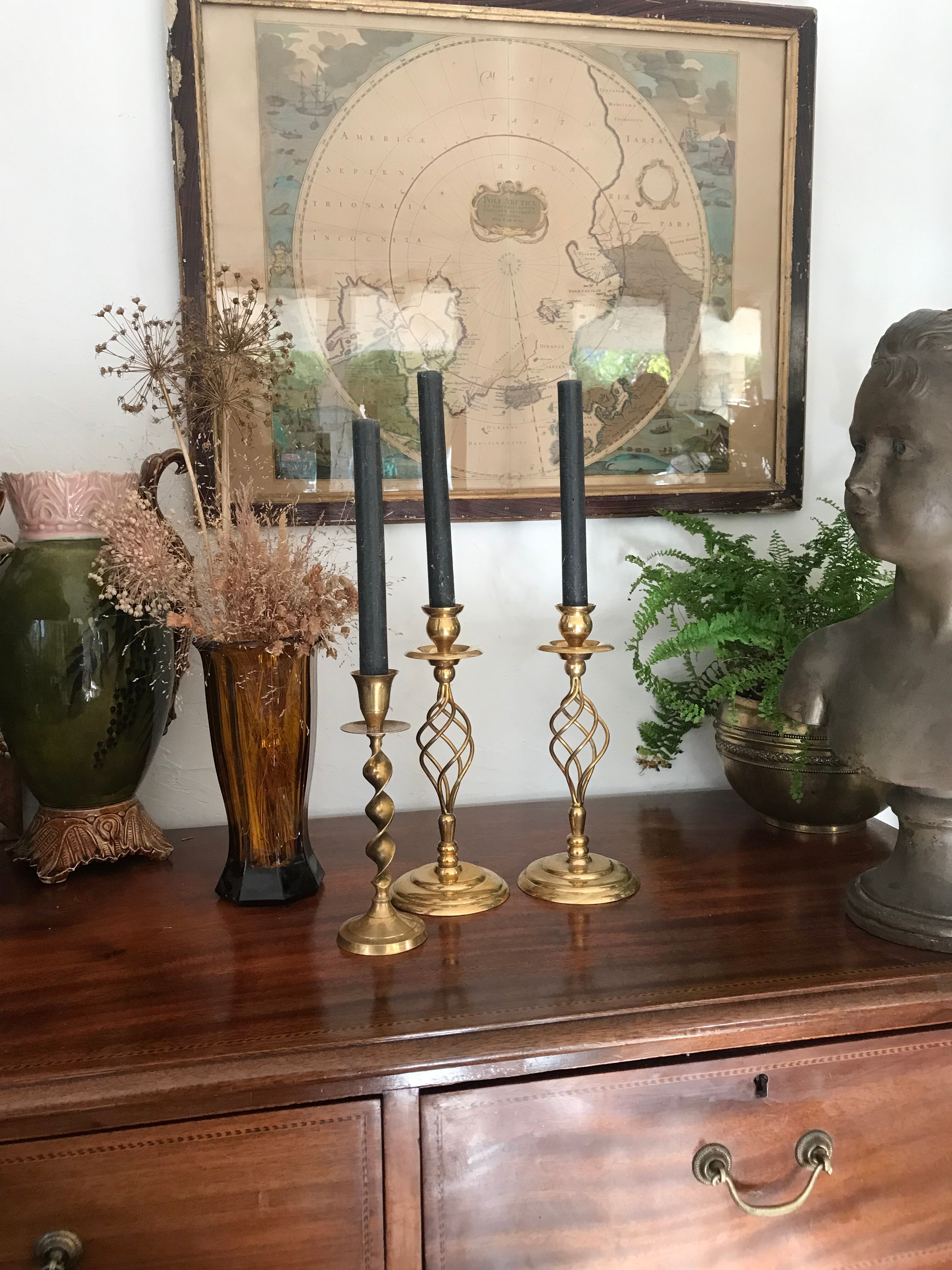 Pair of vintage brass candle holders