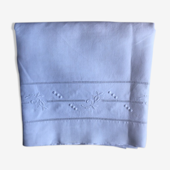 Drap lin ancien brodé main avec monogramme t d 226 cm x 324 cm