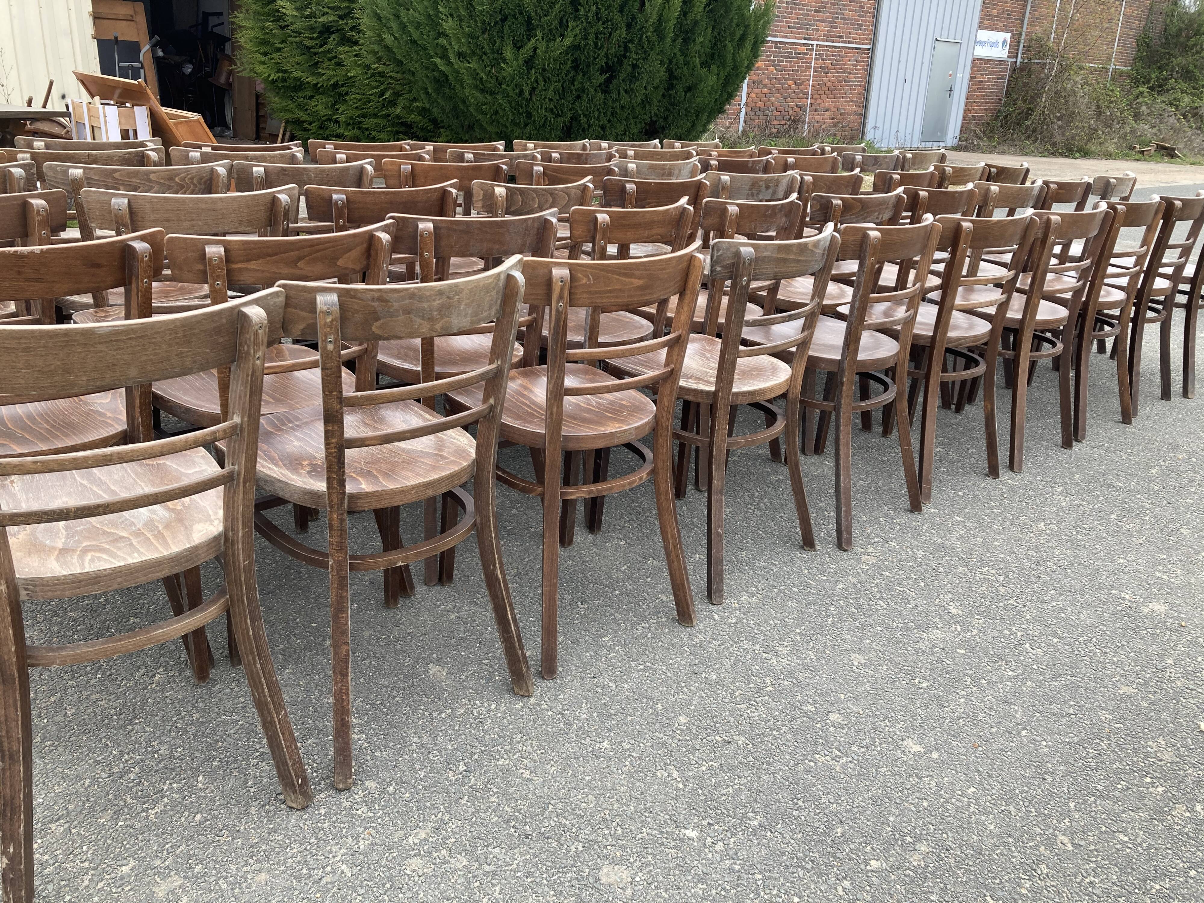 Set of 40 old beech bistro chairs