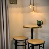 Pair of serrated opaline pendant lamps