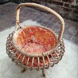 Ensemble salon fauteuils canapé, table et couturière en rotin vintage