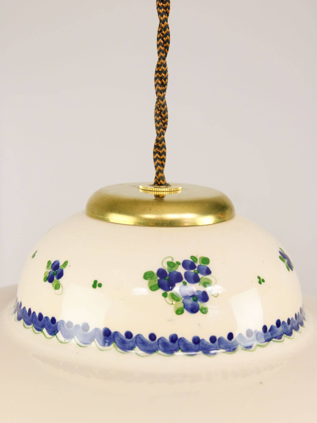 Lampe pendentive vintage en céramique et laiton faite à la main