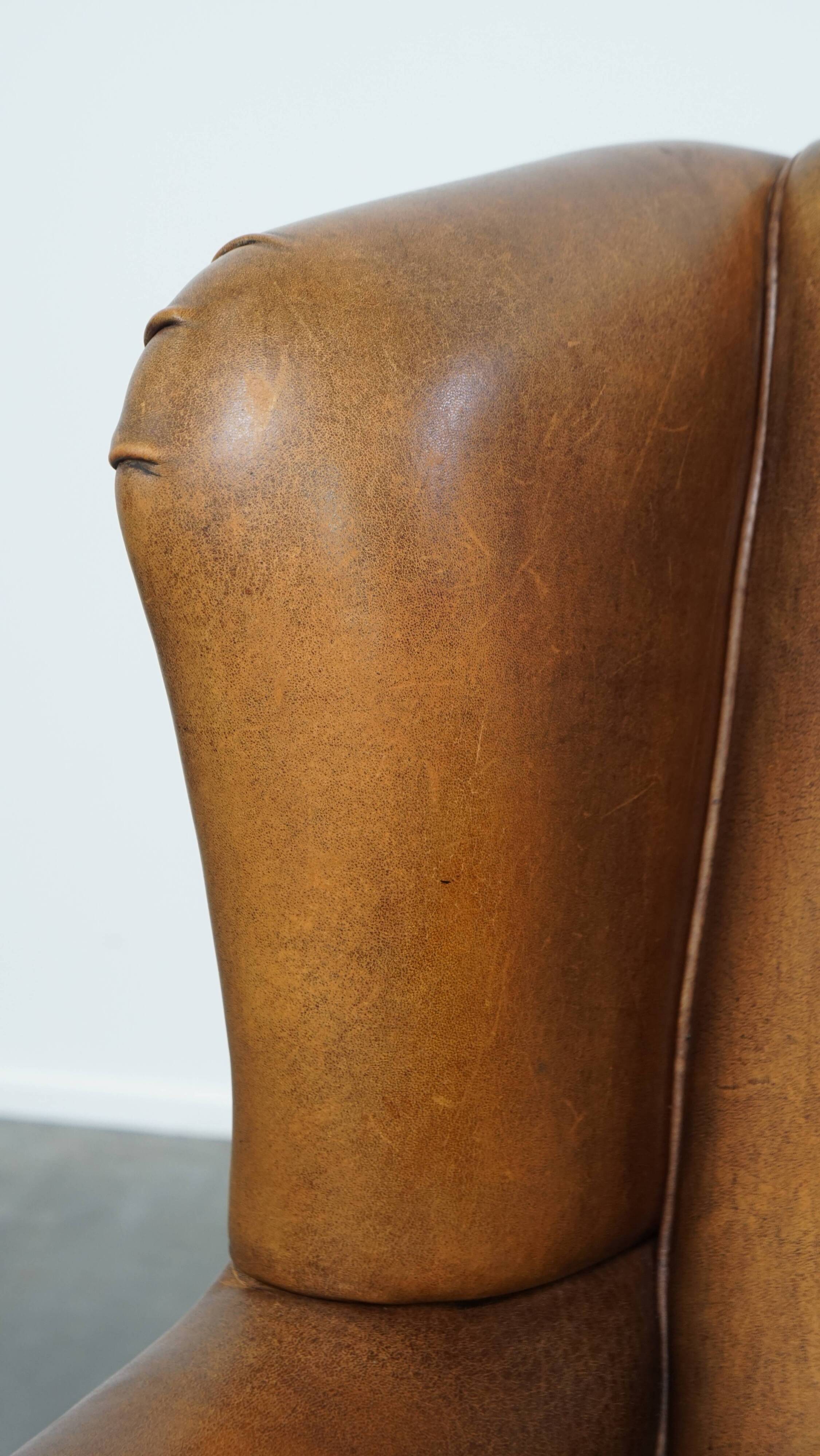 Vintage Sheepskin Leather Wingback Chair