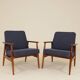 Paire de fauteuils scandinave vintage bleu marine tweed 
