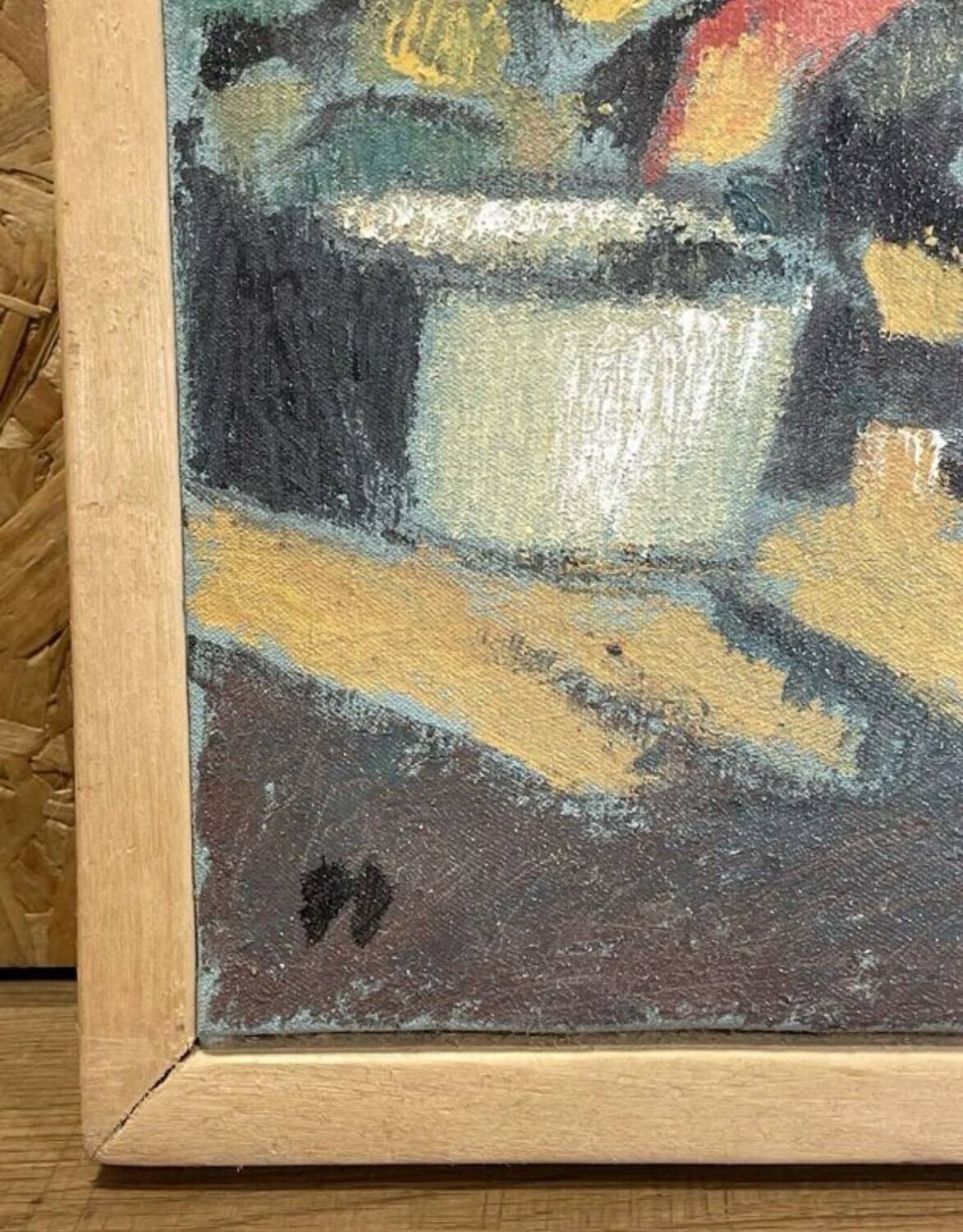 Oil on canvas signed O. Stephane, vintage painting of a grape harvest scene.