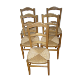 Lot de cinq chaises provençales assise paillée