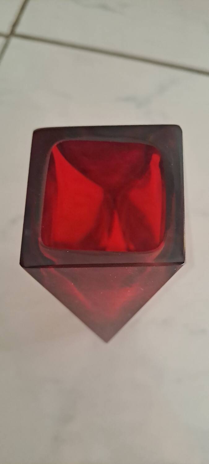 Murano sommerso diamond vase very good condition 21cm old vintage glass