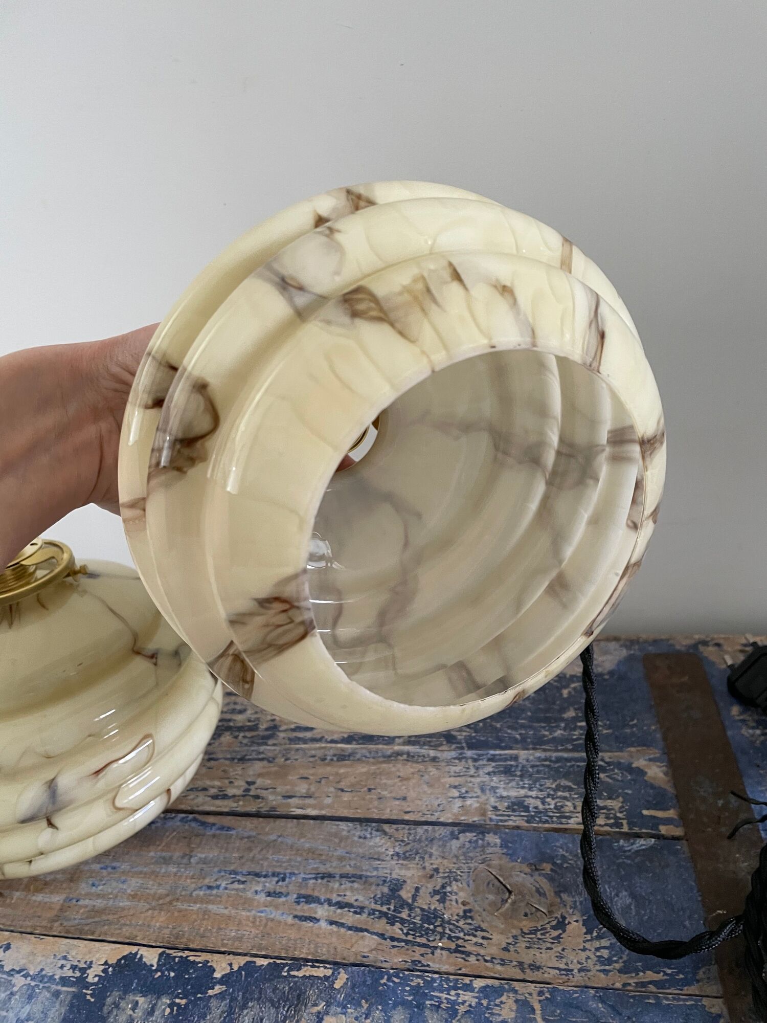Set of two art deco portable ballrooms in electrified marbled opaline to nine